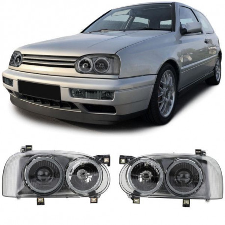 Osvetlenie RACES žaromet (Crosshair) za DE Double VW Golf 3 91-97, črno-dimna | race-shop.si