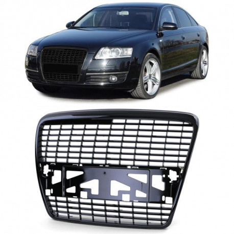 Body kit a vizuálne doplnky SPORT maska hladilnika (rešetka), brez logotipa, black gloss za Audi A6 C6 Sedan Avant 04-08 | race-shop.si