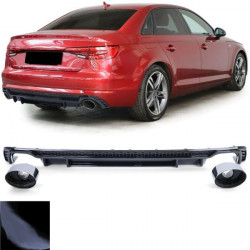 Sport rear diffuser black gloss with tailpipes chrome for Audi A4 B9 8W 15-19