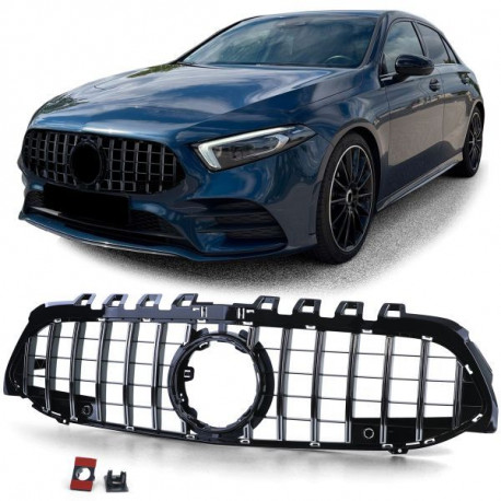 Body kit a vizuálne doplnky RACES maska hladilnika (Sport) za Mercedes A Class W177 from 18, sijoč črni krom | race-shop.si