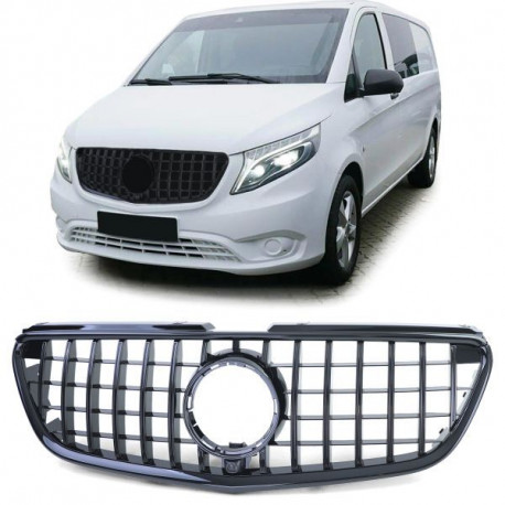 Body kit a vizuálne doplnky RACES maska hladilnika (Sport) za Mercedes Vito W447 14-19, sijajno črna | race-shop.si