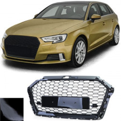 RACES maska hladilnika (Sport Honeycomb) za Audi A3 8V 16-20 without (z adaptivnim tempomatom), sijajno črna