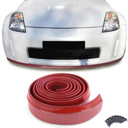 Front spoiler lip side skirts universal flexible 2,5mx5cm carbon look red