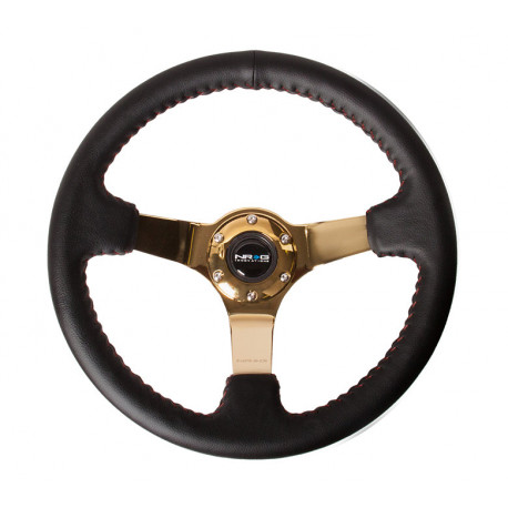 Volani 3-kraki volanski obroč NRG, 350mm, usnje, 75mm zamik, črna/zlata | race-shop.si
