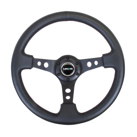 Volani 3-kraki volanski obroč NRG, 350mm, usnje, luknjani kraki, 75mm zamik, črna | race-shop.si