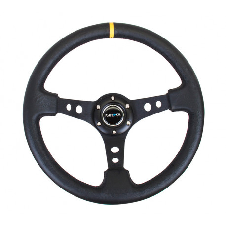 Volani 3-kraki volanski obroč NRG, 350mm, usnje, 75mm zamik, črna/rumena | race-shop.si