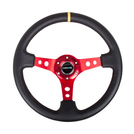 Volani 3-kraki volanski obroč NRG, 350mm, usnje, 75mm zamik, črna/rdeča/rumena | race-shop.si