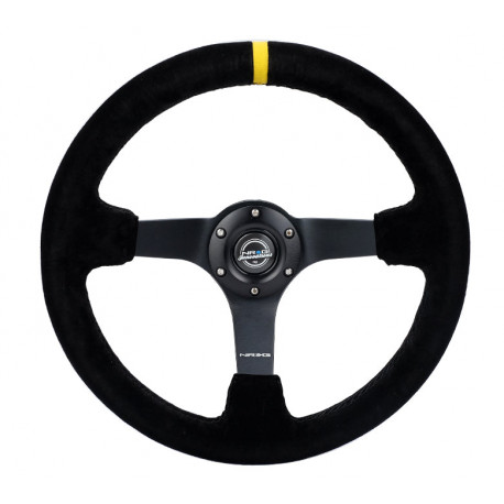 Volani 3-kraki volanski obroč NRG, 350mm, semiš, 75mm zamik, črna/rumena | race-shop.si