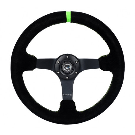 Volani 3-kraki volanski obroč NRG, 350mm, semiš, 75mm zamik, črna/zelena | race-shop.si