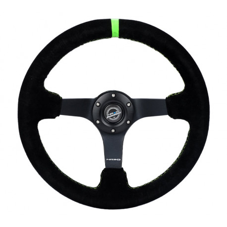 Volani NRG Reinforced 3-spoke suede Steering Wheel (350mm) - Black/Green | race-shop.si