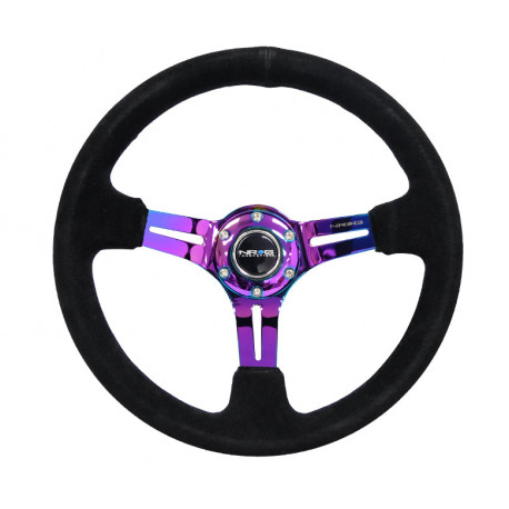 Volani 3-kraki volanski obroč NRG, 350mm, semiš, 75mm zamik, črna/neon | race-shop.si