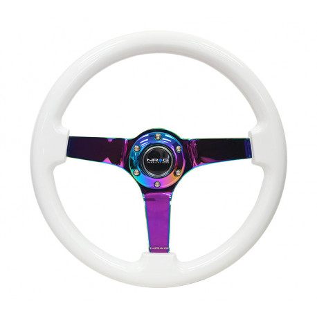 Volani 3-kraki volanski obroč NRG, 350mm, les, 75mm zamik, bela/neon/rjava | race-shop.si