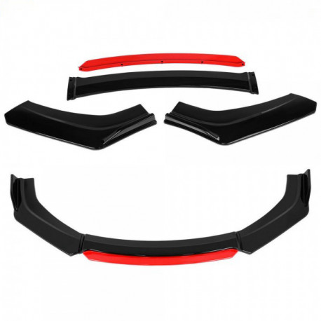 Body kit a vizuálne doplnky RACES Univerzalni Sprednji lip spojler komplet z rdečim splitterjem (stranskim podaljškom) - Mat črna | race-shop.si