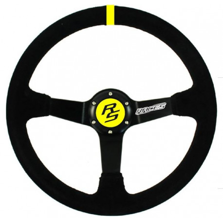 Promocije 3-kraki volanski obroč RACES Giallo Clarus, 350mm, semiš, 90mm zamik, črna/rumena | race-shop.si