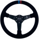 Promocije 3-kraki volanski obroč RACES MOTORSPORT, 350mm, semiš, 65mm zamik, črna/modra | race-shop.si