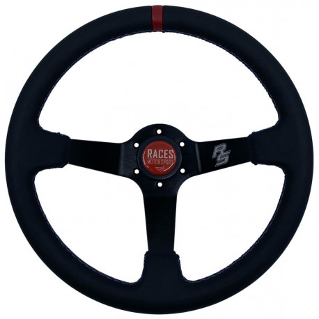 Volani 3-kraki volanski obroč RACES Hellrot, 350mm, umetno usnje, 90mm zamik, črna/rdeča | race-shop.si