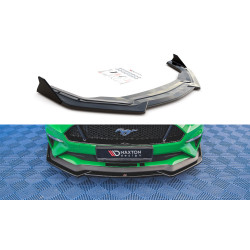 MAXTON DESIGN sprednji splitter + flapsi za Ford Mustang GT Mk6 Facelift, sijajno črna, V1