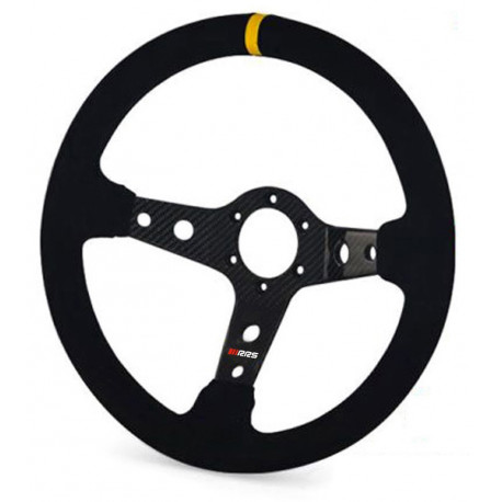 Volani 3-kraki volanski obroč RRS Carbon, 350mm, semiš, 90mm zamik, črna/karbon/rumena | race-shop.si