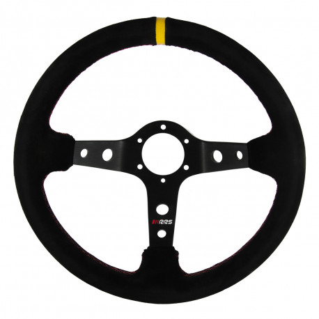 Volani 3-kraki volanski obroč RRS Rally, 350mm, semiš, 90mm zamik, črna/rumena | race-shop.si