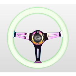 3-kraki volanski obroč NRG Classic NEO/Glow, 350mm, les, 38mm zamik, zelena/neon