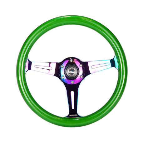 Promocije 3-kraki volanski obroč NRG Classic, 350mm, les, 38mm zamik, zelena/neon | race-shop.si