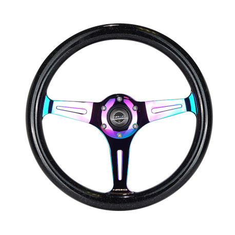 Promocije 3-kraki volanski obroč NRG Classic, 350mm, les, 38mm zamik, črna/neon | race-shop.si