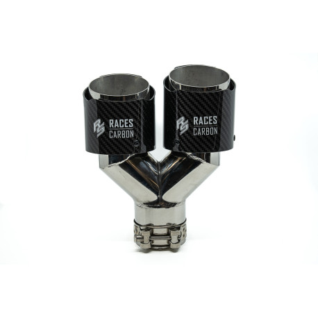 Z dvema izpustoma Konica dušilca ​​izpušnih plinov RACES CARBON 2x101mm, vhodni premer 63.5mm - Mat črne barve, | race-shop.si