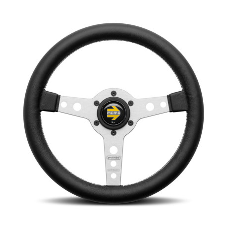 Volani 3 spoke steering wheel MOMO PROTOTIPO Silver 320mm, leather | race-shop.si