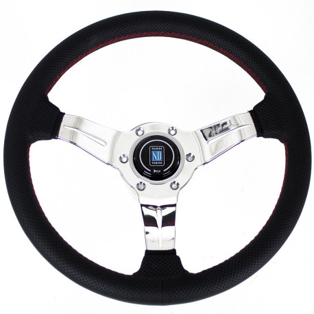 Volani 3-kraki volanski obroč Nardi Deep Corn, 330mm, usnje, 50mm zamik, črna/krom | race-shop.si