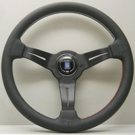 Volani 3-kraki volanski obroč Nardi Deep Corn, 350mm, usnje, trisektorski šiv Italia, 75mm zamik, črna | race-shop.si
