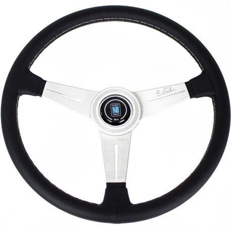 Volani 3-kraki volanski obroč Nardi Classic ND39, 390mm, usnje, 30mm zamik, črna/srebrna | race-shop.si