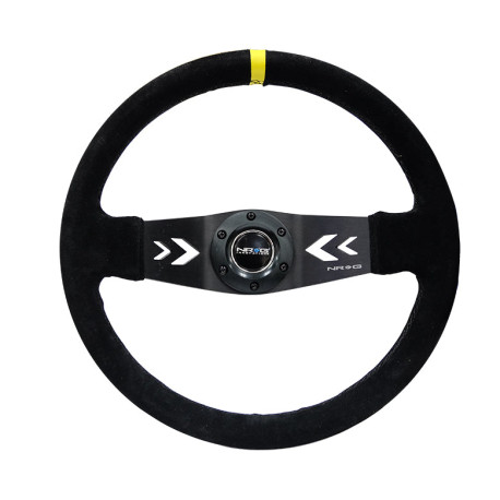 Volani 2-kraki volanski obroč NRG, 350mm, semiš, 75mm zamik, črna/rumena | race-shop.si