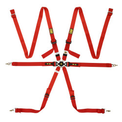 FIA 6-točkovni športni varnostni pasovi OMP ONE VERSA ENDURANCE 2" (50mm), rdeča