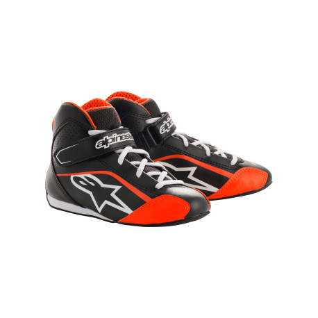 Čevlji Otroški čevlji za karting Alpinestars Tech-1 K, črna/bela/oranžna fluorescentna | race-shop.si