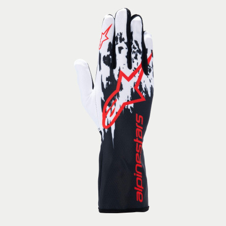 Rokavice FIA rokavice za karting Alpinestars Tech-1 K V3 (zunanji šivi), črna/bela/rdeča | race-shop.si