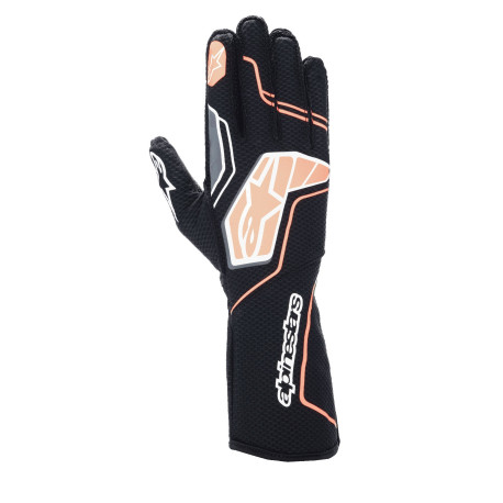 Rokavice FIA rokavice za karting Alpinestars Tech-1 KX V4 (zunanji šivi), črna/fluo oranžna | race-shop.si