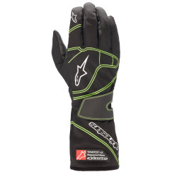 Rokavice za karting Alpinestars Tempest V2 Waterproof (zunanji šivi), črna/fluo zelena