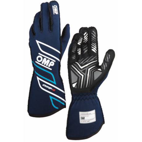 Rokavice Race gloves OMP ONE-S my2025 with FIA homologation (external stitching), navy blue/cyan | race-shop.si