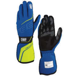 Race gloves OMP TECNICA my2025 with FIA homologation (external stitching), blue/yellow