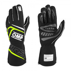 FIA dirkalne rokavice OMP FIRST (zunanji šivi), črna/fluo rumena