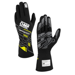 FIA dirkalne rokavice OMP SPORT (notranji šivi), črna/fluo rumena