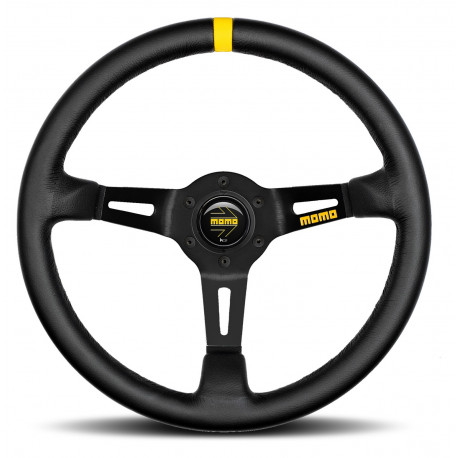 Volani 3-kraki volanski obroč MOMO MOD.08, 330mm, usnje, 88mm zamik, črna/rumena | race-shop.si