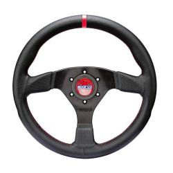 3-kraki volanski obroč Sparco R383 CHAMPION, 330mm, usnje, 39mm zamik, črna/rdeča