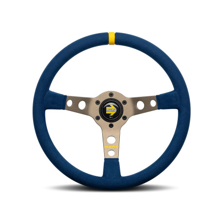 Volani 3-kraki volanski obroč MOMO MOD.07, 350mm, usnje, 72mm zamik, modra/siva/rumena | race-shop.si