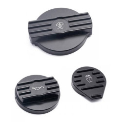 RACES Set of aluminium reservoir (oil, coolant, washer) caps - Black (Type 1)