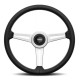Volani 3-kraki volanski obroč MOMO RETRO, 360mm, usnje, 40mm zamik, črna/srebrna | race-shop.si