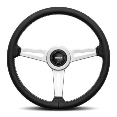 Volani 3-kraki volanski obroč MOMO RETRO, 360mm, usnje, 40mm zamik, črna/srebrna | race-shop.si