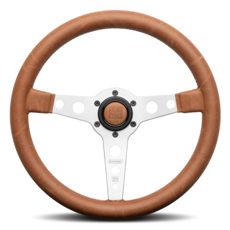 Volani 3-kraki volanski obroč MOMO PROTOTIPO HERITAGE TOBACCO, 350mm, usnje, 39mm zamik, rjava/srebrna | race-shop.si