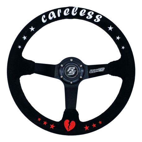 Outlet 3-kraki volanski obroč RACES Careless, 350mm, semiš, 90mm zamik, črna NEPOPOLNI | race-shop.si