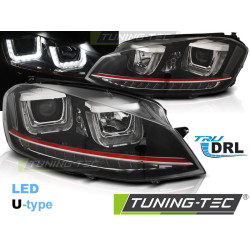 TUNING-TEC LED žarometi (U-LED, DRL) za LINE VW GOLF 7 11.12-17 (H7/H1), rdeče-črna